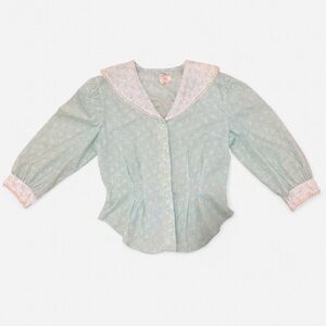 Oblique Mint Green Floral Peter Pan Collar Blouse Cottagecore